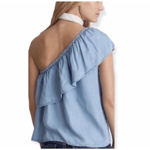 American Eagle One Shoulder Ruffle Top, Chambray 100% Lyocell, Boho Size Small